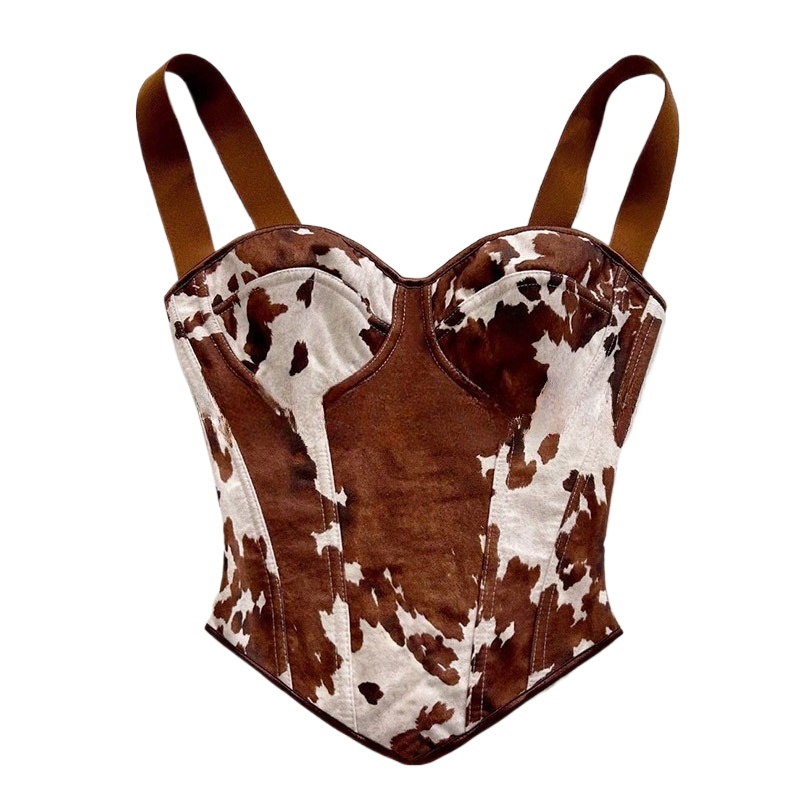 Women'S Vacation Accessories - Women Cow Print Lace Up Corset