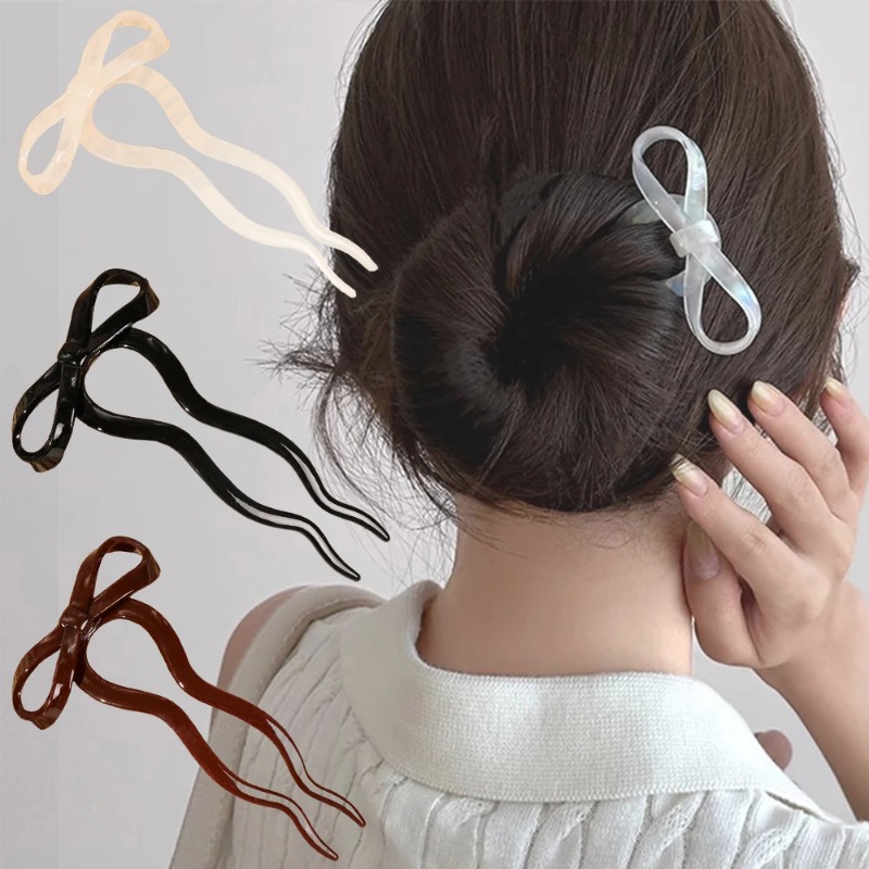 Women Accessories Shop - 1PC U-Shaped Bow Acrylic Hair Stick,