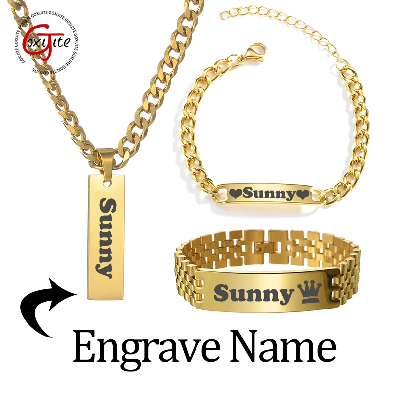 Women Accessories Gift Set - Goxijite Custom Engraved Name Necklace Cuban