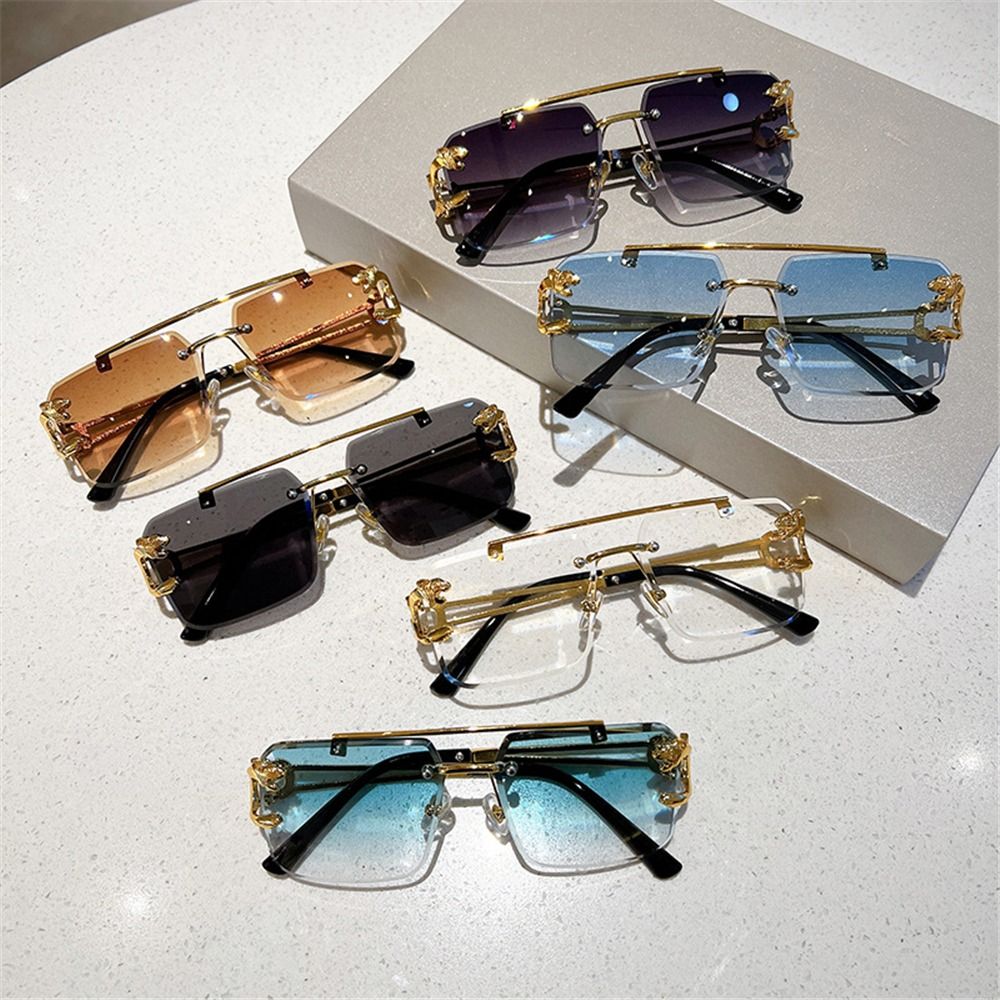 Sunglasses Oversized Square - Retro Double Bridge Rimless Sunglasses Metal