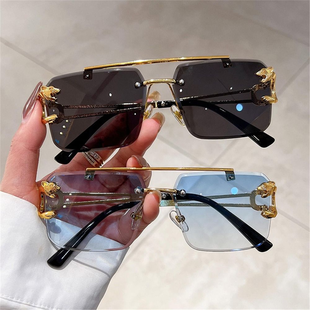 Sunglasses Oversized Square - Trendy Double Bridge Rimless Sunglasses Metal